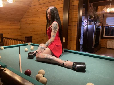 Megan_Black_Moon Just me, a red dress, and a game of billiards — who’s ready to play? 🎱🔥#heels#tattoo#brunette Pic