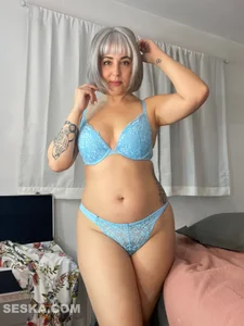 TheRealSeska Blue Satin Bra & Thong 2024 รูป  8