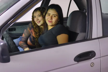 Emily_and_Miarose's Two girls, one car Sex Photo 8
