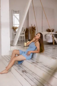 Blue dress and white top and black panties de MonaEldon  2 photos