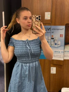 FreiaFlower Jeans-dress blonde beautiful girl . fénykép