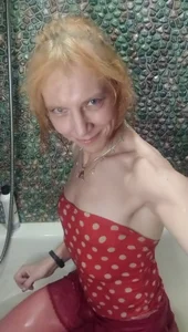 Alexa_Cosmic Wetlook 09. Bathing in red stocking, red panties and red polka dot dress... Immagine  7