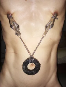 tonysmchi2 Butterfly nipple clamps, ball crushing, precum and wire talon clamps. Foto