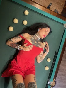 Megan_Black_Moon Just me, a red dress, and a game of billiards — who’s ready to play? 🎱🔥#heels#tattoo#brunette Pic 7