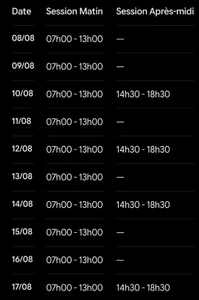 Horaire de live août