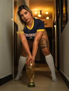 GinaSalanne Champion Blue Bodysuit - World Cup Trophy Play & Hot Poses Billede 2