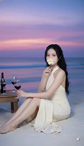 Jin_YourloverEnjoying a glass of wine on the sand and feeling the sea breeze blow through Jin's hair.图片